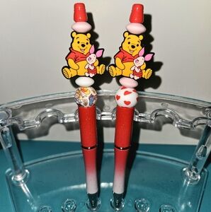 Red and White Pooh Beaded Pens